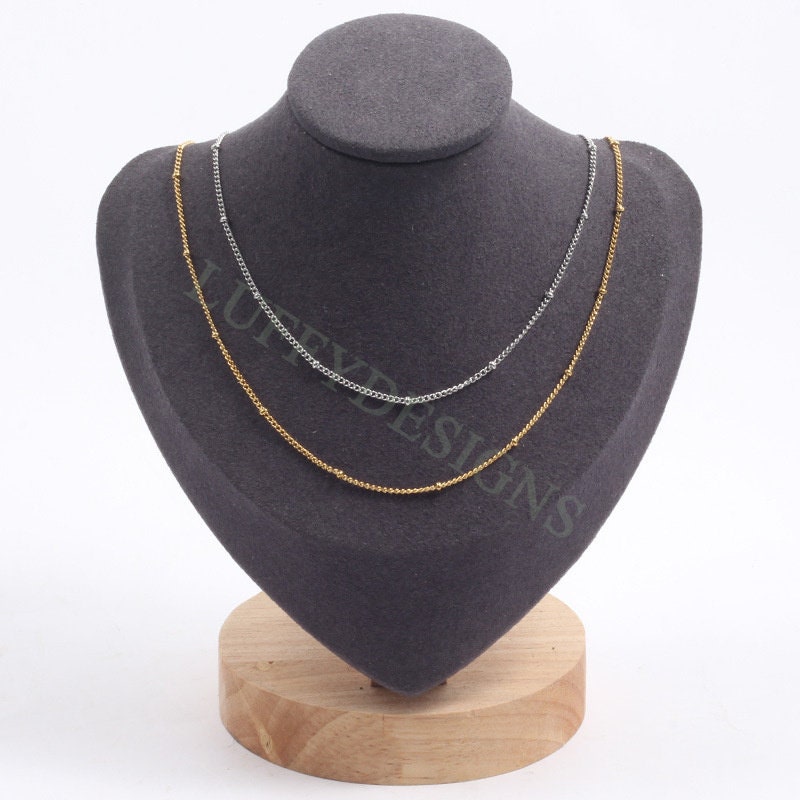 5pcs Finished 316L Stainless Steel Chain, 1.5mm Gold Chain with Beads, Silver Beads Chains, 18k Gold /Rose Gold plated, 16 /18 inches
