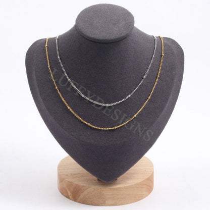 5pcs Finished 316L Stainless Steel Chain, 1.5mm Gold Chain with Beads, Silver Beads Chains, 18k Gold /Rose Gold plated, 16 /18 inches