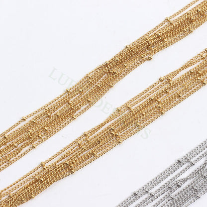 5pcs Finished 316L Stainless Steel Chain, 1.5mm Gold Chain with Beads, Silver Beads Chains, 18k Gold /Rose Gold plated, 16 /18 inches