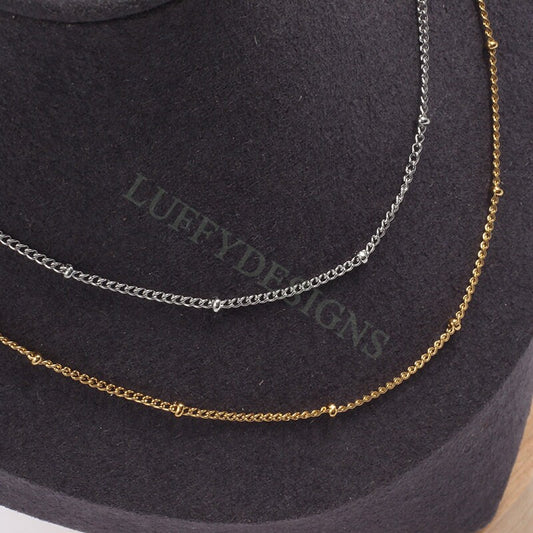 5pcs Finished 316L Stainless Steel Chain, 1.5mm Gold Chain with Beads, Silver Beads Chains, 18k Gold /Rose Gold plated, 16 /18 inches