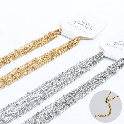 5pcs Finished 316L Stainless Steel Chain, 1.5mm Gold Chain with Beads, Silver Beads Chains, 18k Gold /Rose Gold plated, 16 /18 inches