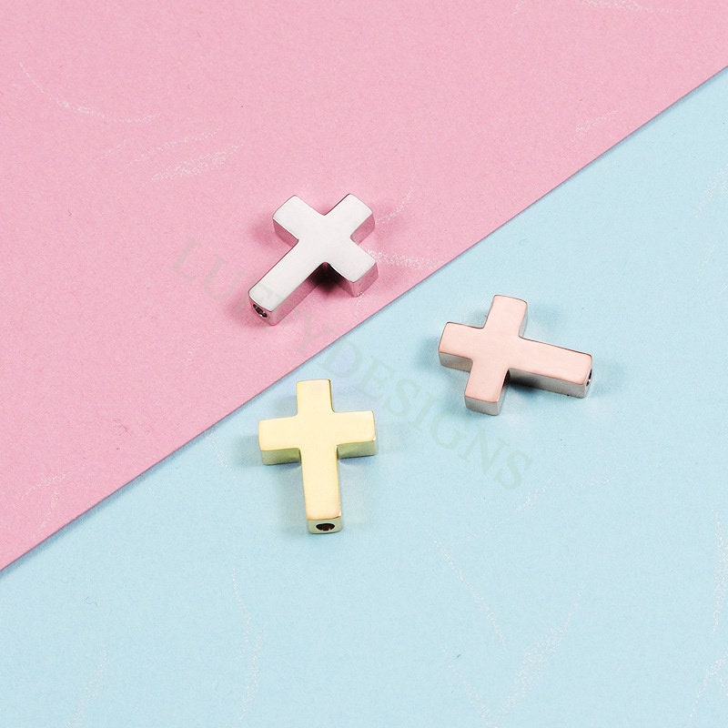 10pcs Cross Charms, Gold/ Rose Gold Steel Cross, Jewelry Making Supplies, Communion Findings, Jesus Charm, Christian Charm, Catholic Charm