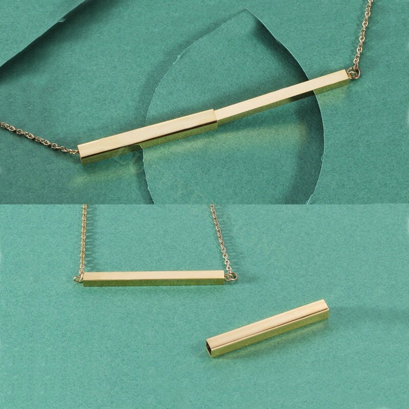 5pcs Blank Bar Necklace, Hidden Message Necklace, Gold Stainless Steel Blanks, Secret Message Blank Bars, Hidden Message Pendant Supplies