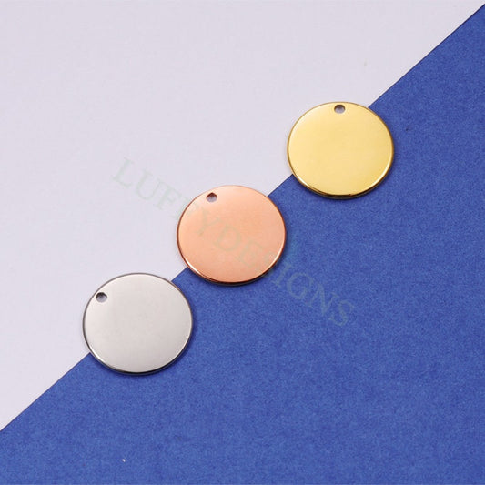 10pcs Round Disc Tags 12,15,20mm, Mirror Polished, Metal Stamping Blanks Charms, Engravable Round Blanks, Gold Plated Stainless Steel