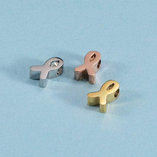 10pcs Awareness Ribbon Charms 8mm, Gold plated Stainless Steel, Findings Supplies, Gold Dangle Knot Ribbon Beads Pendants for Jewelry Making