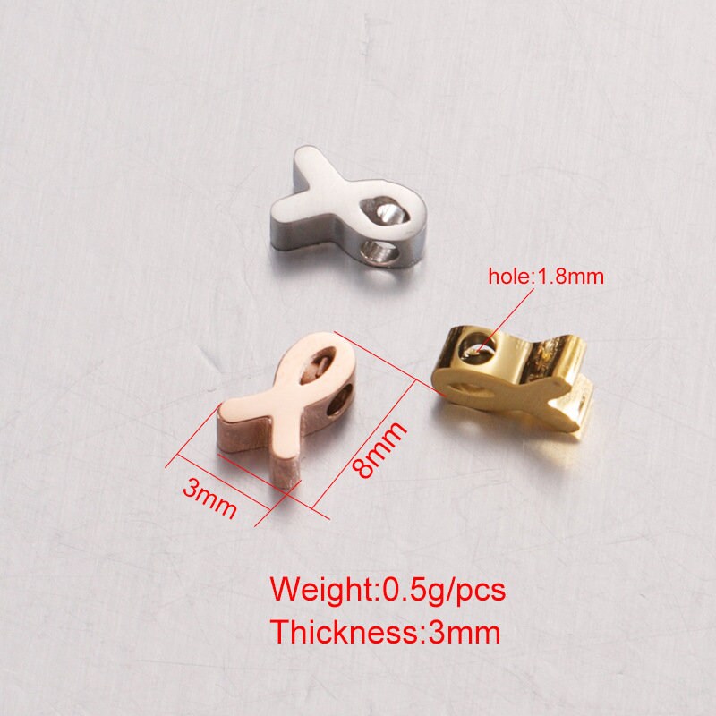 10pcs Awareness Ribbon Charms 8mm, Gold plated Stainless Steel, Findings Supplies, Gold Dangle Knot Ribbon Beads Pendants for Jewelry Making
