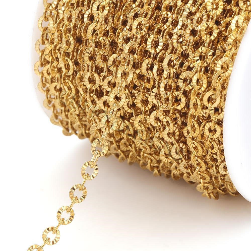 16Feet/5m Diamond Cut Sparkle Chain, Stainless Steel Chain, Textured Chain, Cable Link Chain Bulk Wholesale Gold Chain for Jewelry Making