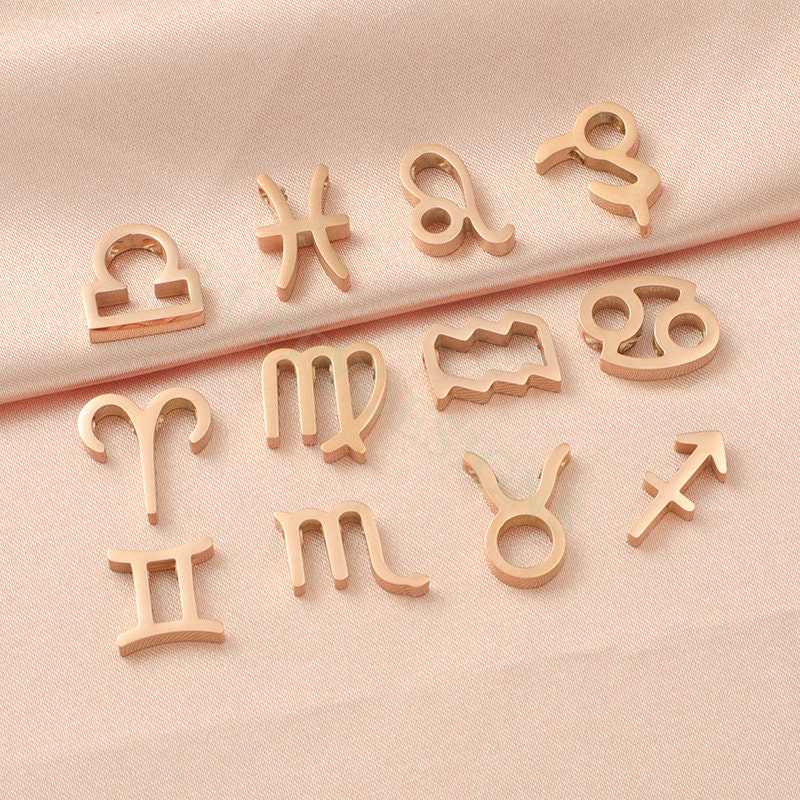 5pcs Zodiac Symbol Constellation Charm 15mm, Gold Steel Beads, Gold Zodiac Pendant, Constellation Pendant, Zodiac Charm, Astrology Findings