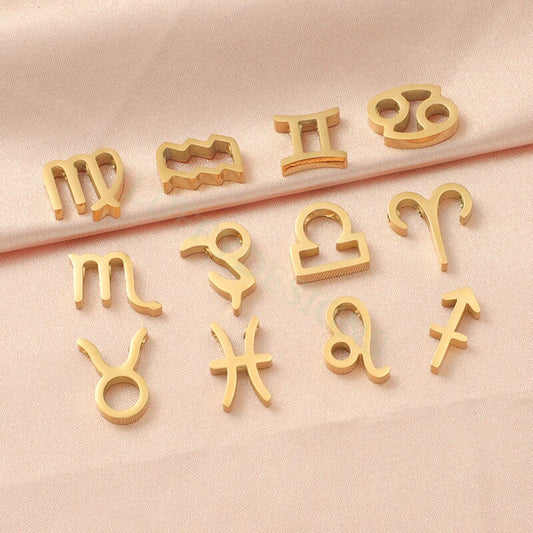 5pcs Zodiac Symbol Constellation Charm 15mm, Gold Steel Beads, Gold Zodiac Pendant, Constellation Pendant, Zodiac Charm, Astrology Findings
