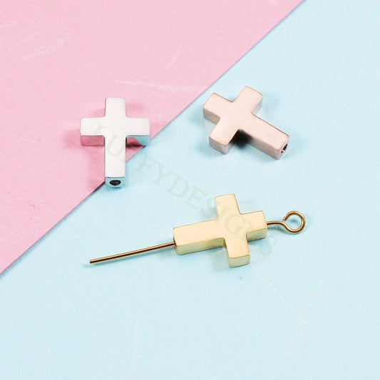 10pcs Cross Charms, Gold/ Rose Gold Steel Cross, Jewelry Making Supplies, Communion Findings, Jesus Charm, Christian Charm, Catholic Charm