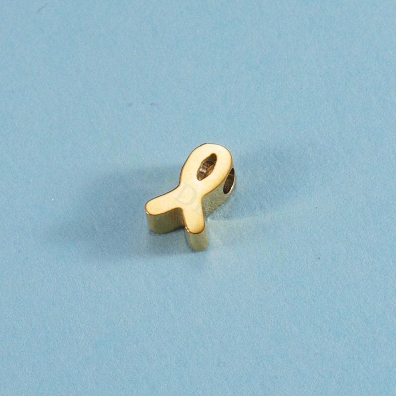10pcs Awareness Ribbon Charms 8mm, Gold plated Stainless Steel, Findings Supplies, Gold Dangle Knot Ribbon Beads Pendants for Jewelry Making