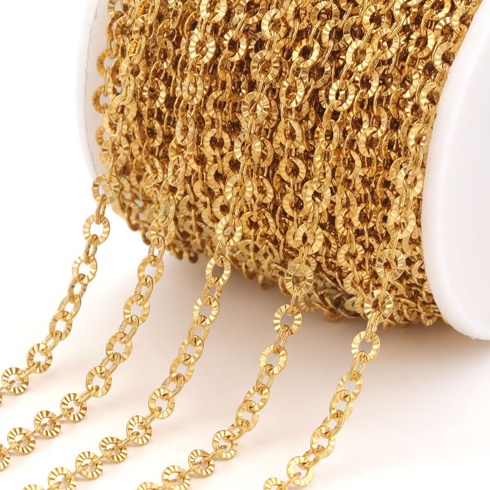 16Feet/5m Diamond Cut Sparkle Chain, Stainless Steel Chain, Textured Chain, Cable Link Chain Bulk Wholesale Gold Chain for Jewelry Making
