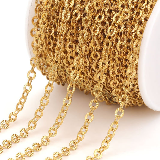 16Feet/5m Diamond Cut Sparkle Chain, Stainless Steel Chain, Textured Chain, Cable Link Chain Bulk Wholesale Gold Chain for Jewelry Making