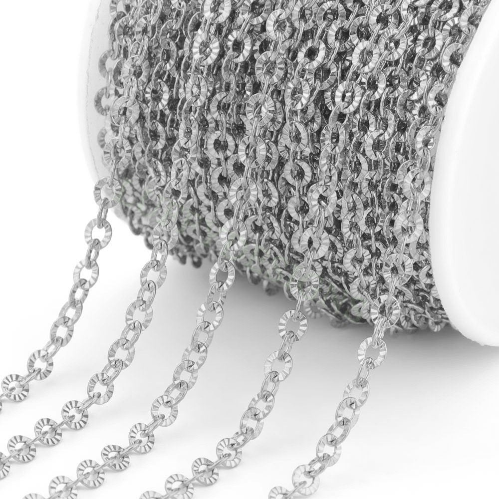 16Feet/5m Diamond Cut Sparkle Chain, Stainless Steel Chain, Textured Chain, Cable Link Chain Bulk Wholesale Gold Chain for Jewelry Making
