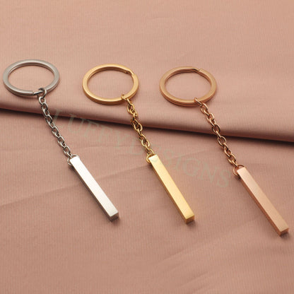 5pcs Blank bar keychain, bar keyring supplies, Gold stainless steel blanks, Ready Stamping bar keychain, Engraving Keychain with Chains