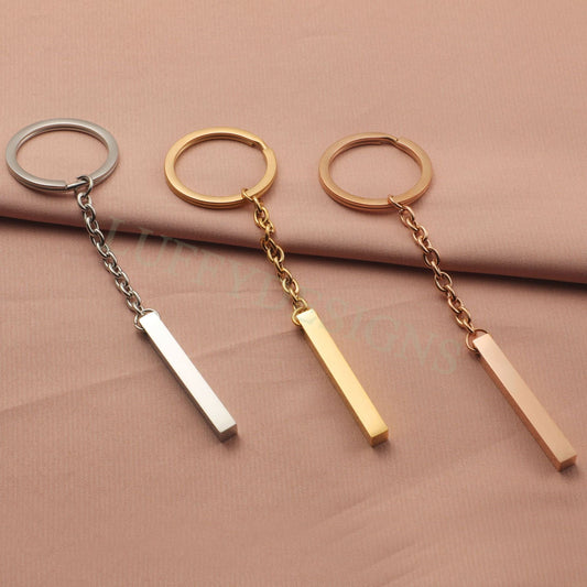 5pcs Blank bar keychain, bar keyring supplies, Gold stainless steel blanks, Ready Stamping bar keychain, Engraving Keychain with Chains