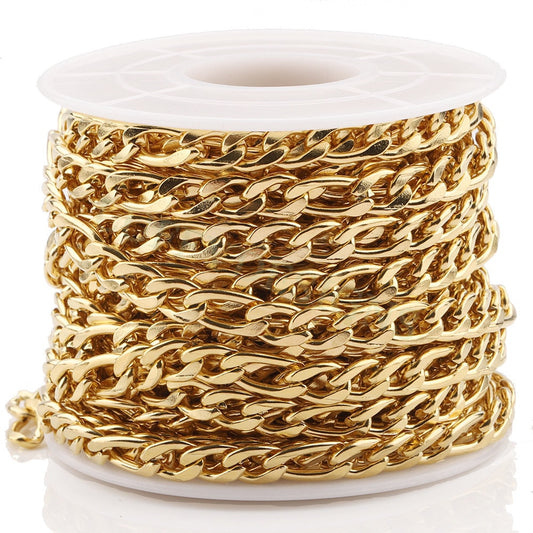 16ft/5m Figaro Chain, Unfinished 3:1 Figaro Chain, 18k Gold plated 316L Stainless Steel, Womens Chain, Womens Necklace, Hypoallergenic Chain