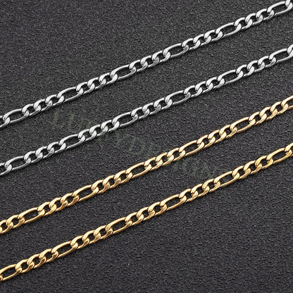 16ft/5m Figaro Chain, Unfinished 3:1 Figaro Chain, 18k Gold plated 316L Stainless Steel, Womens Chain, Womens Necklace, Hypoallergenic Chain