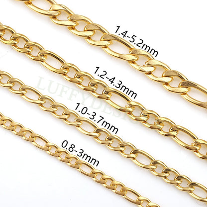16ft/5m Figaro Chain, Unfinished 3:1 Figaro Chain, 18k Gold plated 316L Stainless Steel, Womens Chain, Womens Necklace, Hypoallergenic Chain