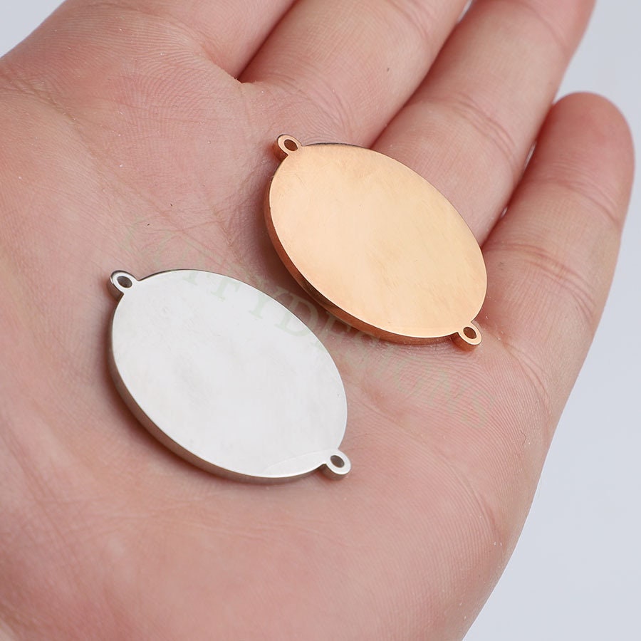 10pc Round Disc Tags with 2 Loops, 15-25mm Round Pendant, Metal Stamping Blanks Charm, Engravable Round Blank, Gold Plated Stainless Steel