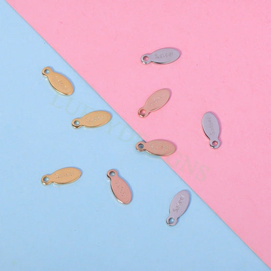 50pcs Oval Tags 10x4mm, Suitable for the End of the Chain, Oval Pendant Charms, Gold Plated Stainless Steel, Wholesale Jewelry Accessories
