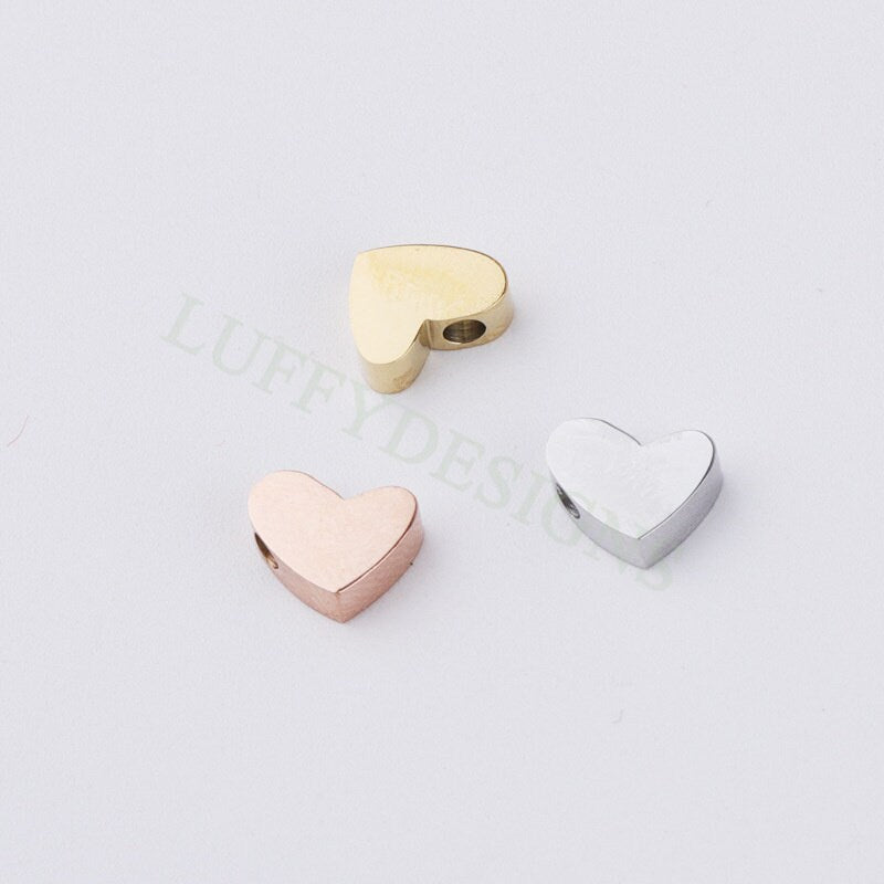 10pcs 3D Heart Charms 8mm, Gold Stainless Steel Heart Beads, Open Heart Beads Pendant, Tiny Heart Finding, Jewelry Making Wholesale Supplies