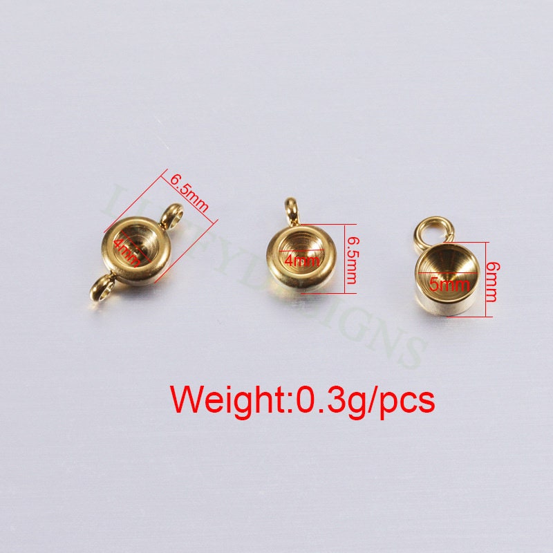 20pcs Stainless Steel Settings Base, Bezel Blank Base Setting, Round Cabochon Pendant Base, Suitable for culet diamonds, 18K Gold plated