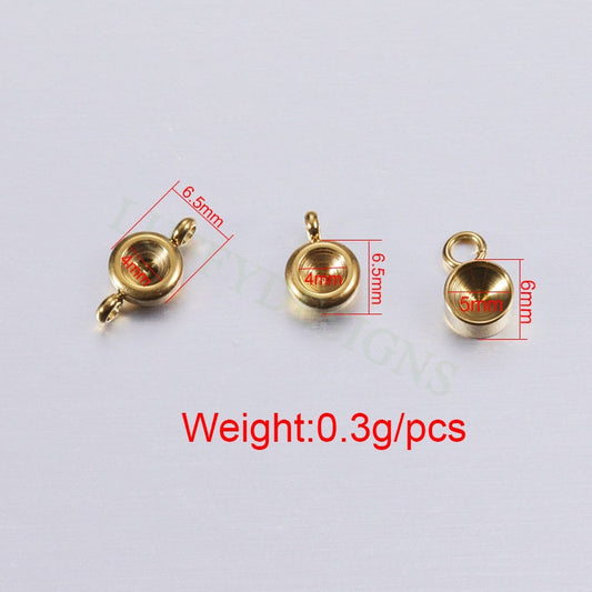 20pcs Stainless Steel Settings Base, Bezel Blank Base Setting, Round Cabochon Pendant Base, Suitable for culet diamonds, 18K Gold plated