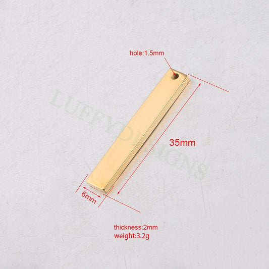10pcs Personalized Stamping Blank Bar 35x6mm, Ready to Stamp, Gold Bar Charm, Gold Plated Stainless Steel, Mirror Polished Engraving Supply
