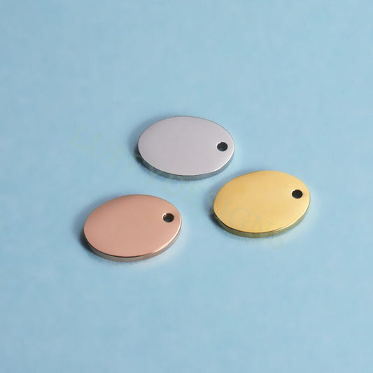10pcs Oval Tags, 16x12mm Blank Stamping Charm Pendant, Metal Stamping Blanks Charm, Engravable Blank Oval Pendant , Gold Stainless Steel
