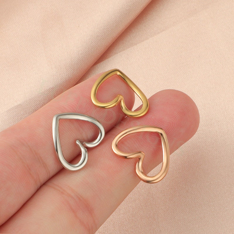 10pcs Heart Ring Charms 15x17mm, Close Heart Ring, Love Charms Link Connectors, Heart Pendant, Hollow Heart Charms, Gold Stainless Steel