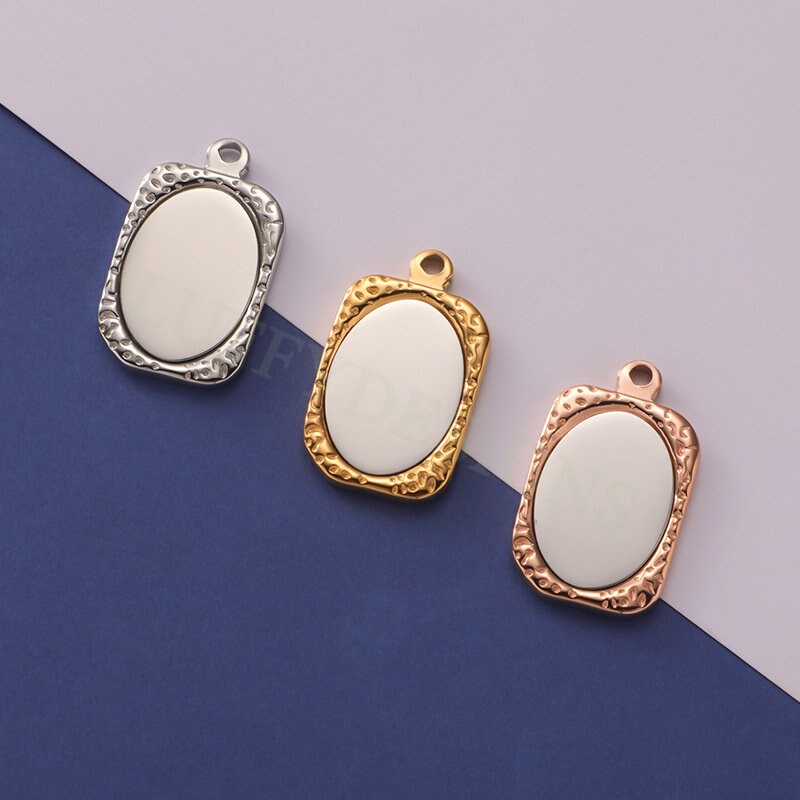 5pcs Gold Mirror Charms 17x28mm, Rectangle Mirror Pendant Blank, Rectangle Blank, DIY Engraving Supplies, Ready to Engrave, Stainless Steel