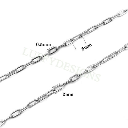 16ft/5m Rectangle Link Chain 5X2mm, Gold Stainless Steel, Unfinished Flat Oval Cable Chain, Paper Clip Chain, Chunky Long Link Chain Bulk