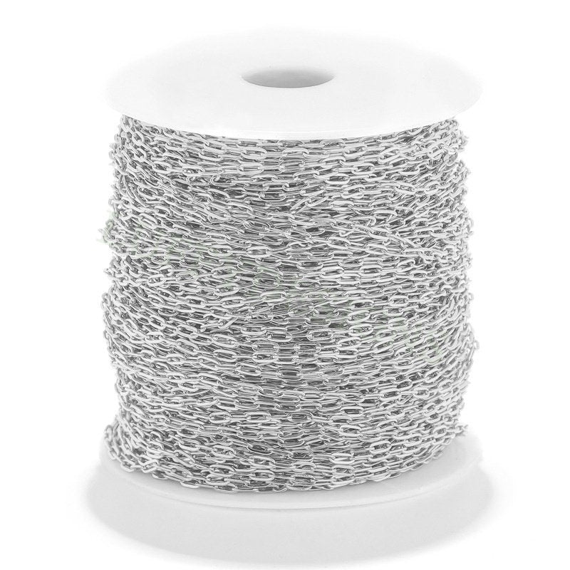16ft/5m Rectangle Link Chain 5X2mm, Gold Stainless Steel, Unfinished Flat Oval Cable Chain, Paper Clip Chain, Chunky Long Link Chain Bulk