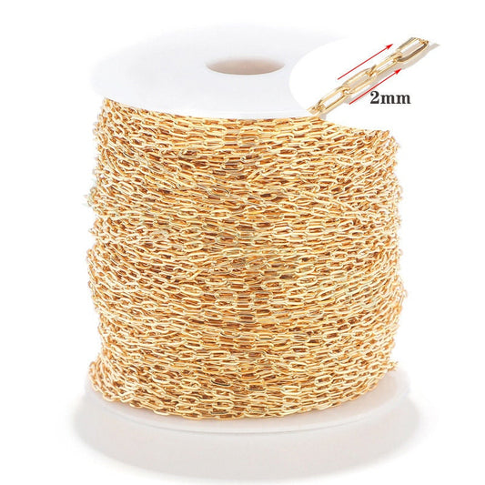 16ft/5m Rectangle Link Chain 5X2mm, Gold Stainless Steel, Unfinished Flat Oval Cable Chain, Paper Clip Chain, Chunky Long Link Chain Bulk