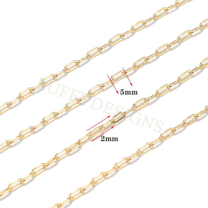 16ft/5m Rectangle Link Chain 5X2mm, Gold Stainless Steel, Unfinished Flat Oval Cable Chain, Paper Clip Chain, Chunky Long Link Chain Bulk