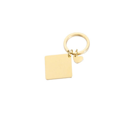 5pcs Blank Square keychain 25mm, keyring supplies, Gold stainless steel blanks, Ready Stamping keychain, Engraving Keychain witj Heart tags