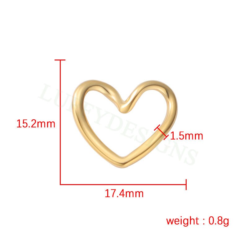 10pcs Heart Ring Charms 15x17mm, Close Heart Ring, Love Charms Link Connectors, Heart Pendant, Hollow Heart Charms, Gold Stainless Steel