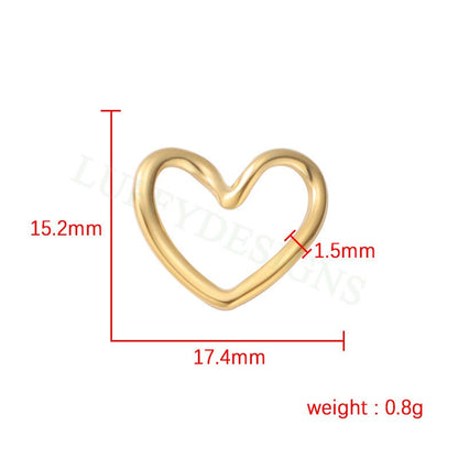 10pcs Heart Ring Charms 15x17mm, Close Heart Ring, Love Charms Link Connectors, Heart Pendant, Hollow Heart Charms, Gold Stainless Steel
