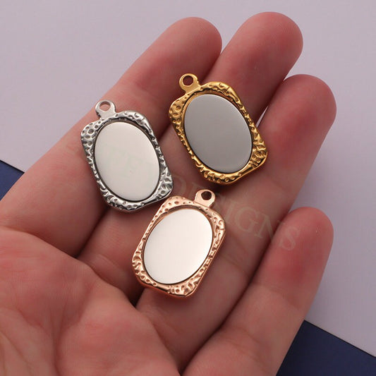 5pcs Gold Mirror Charms 17x28mm, Rectangle Mirror Pendant Blank, Rectangle Blank, DIY Engraving Supplies, Ready to Engrave, Stainless Steel