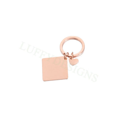 5pcs Blank Square keychain 25mm, keyring supplies, Gold stainless steel blanks, Ready Stamping keychain, Engraving Keychain witj Heart tags
