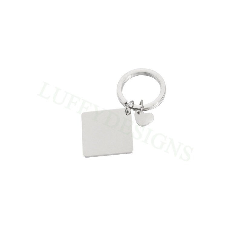5pcs Blank Square keychain 25mm, keyring supplies, Gold stainless steel blanks, Ready Stamping keychain, Engraving Keychain witj Heart tags