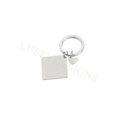 5pcs Blank Square keychain 25mm, keyring supplies, Gold stainless steel blanks, Ready Stamping keychain, Engraving Keychain witj Heart tags