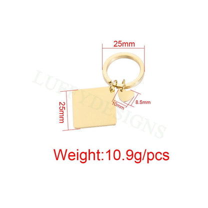5pcs Blank Square keychain 25mm, keyring supplies, Gold stainless steel blanks, Ready Stamping keychain, Engraving Keychain witj Heart tags